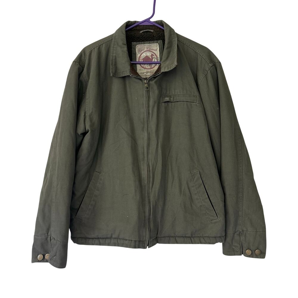 Vintage Red Camel Olive cavas Sherpa Lined Utility Y2K Jacket workwear men’s  L